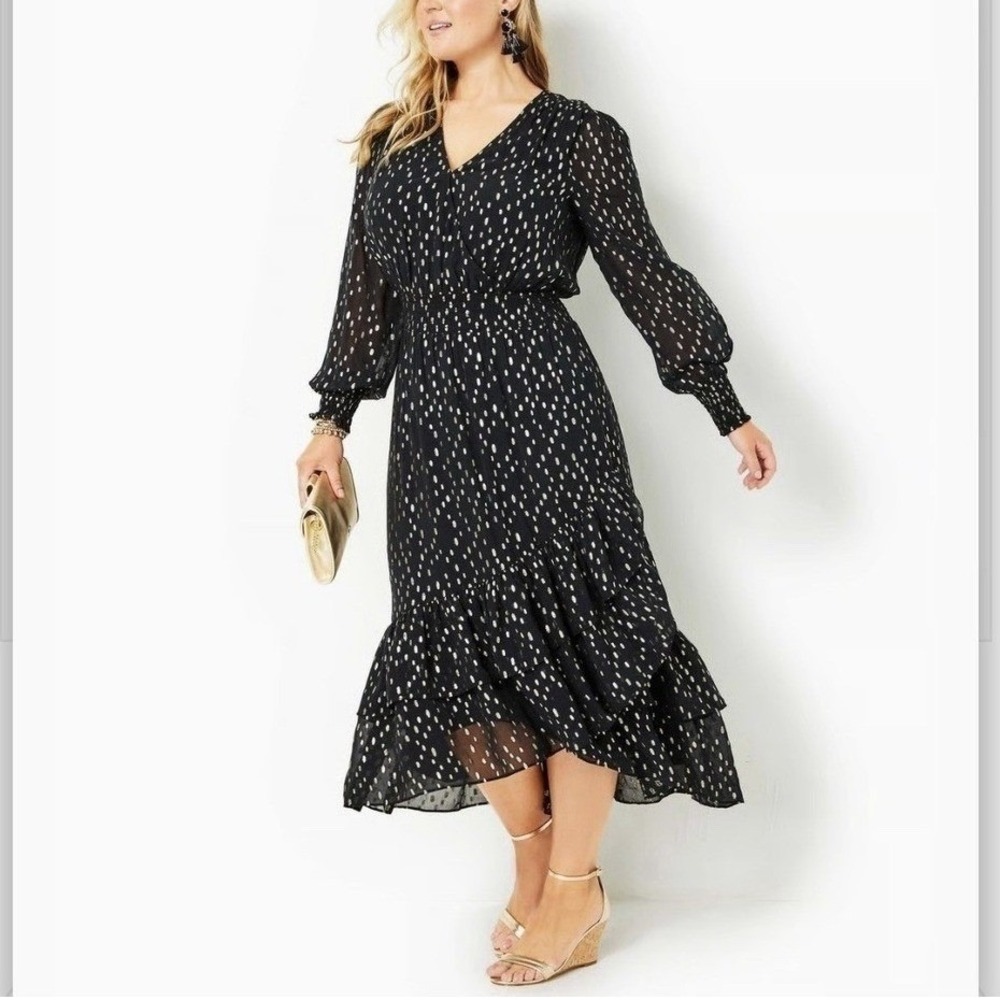 Lilly Pulitzer Midi Dress NWT $328 Womens 10 Cristiana Romantic Black Tiered